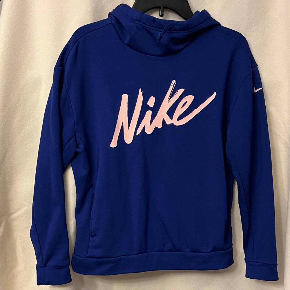 Nike Royal Blue Hoodie with Light Pink Script